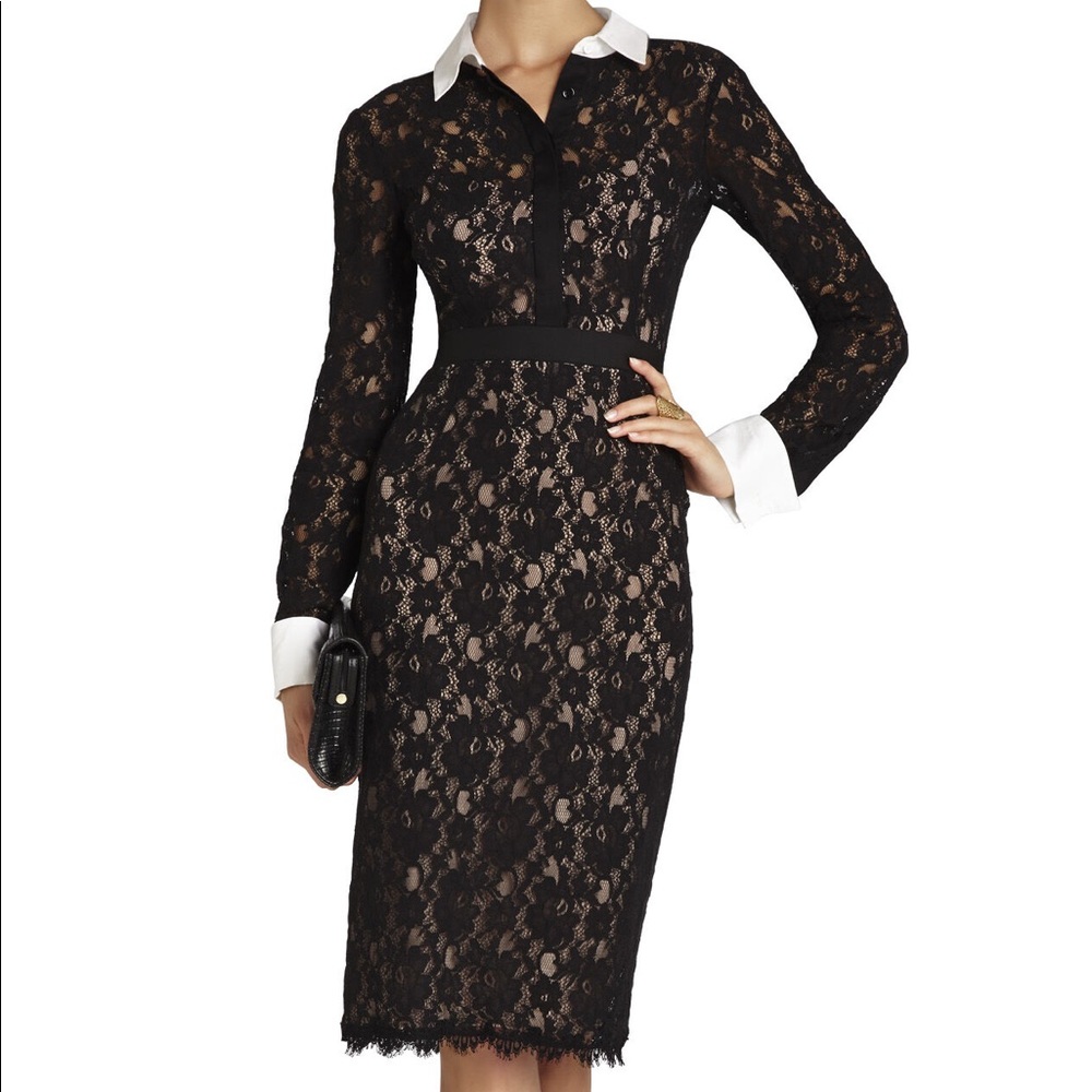BCBG Max Azria Olga Fitted Lace Shift Dress Sz 10